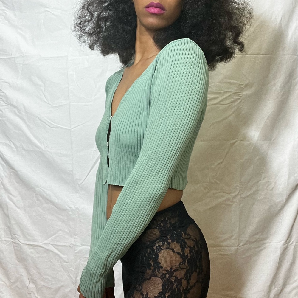 Mint Green Ribbed Cardigan